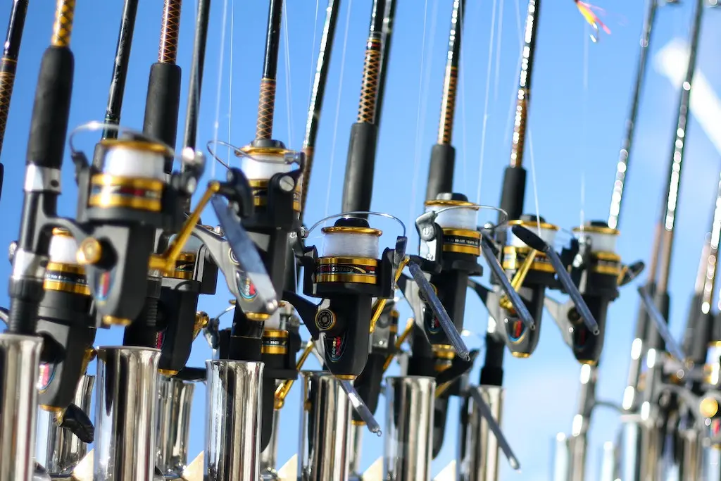 Multiple spinning reels on a boat