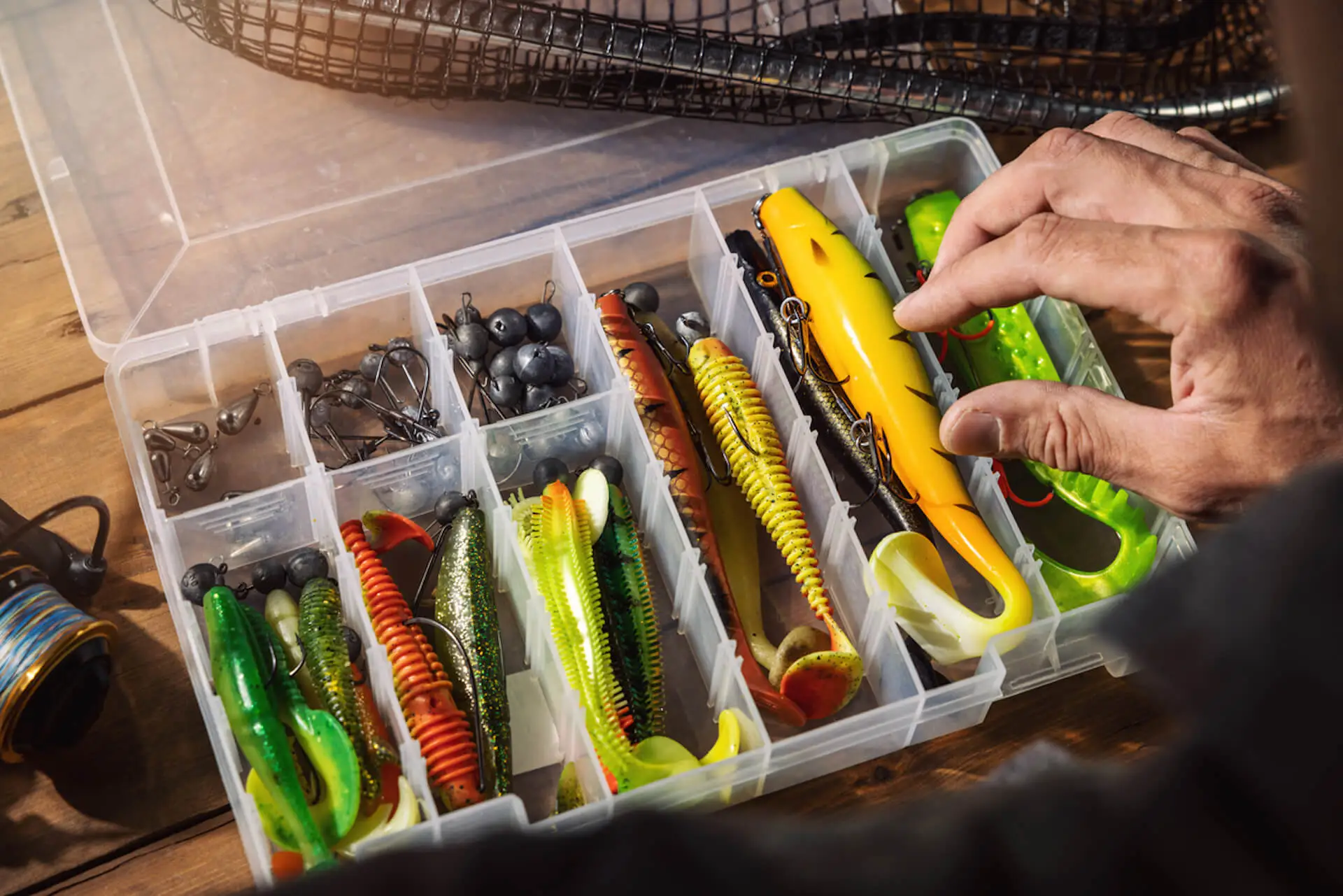 A Fishing Tackle Box with different lures
