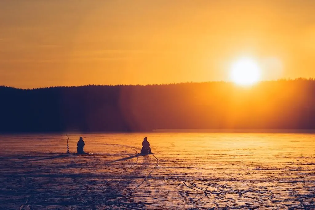 Ice Fishermen at Sunset