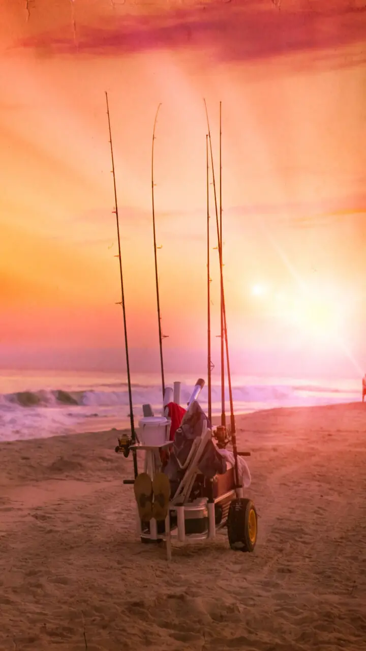 Beach Fishing Cart at Sunset
